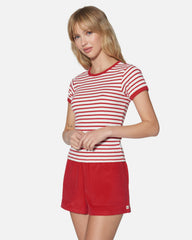 Just A Girl Baby Tee - Rococco Red