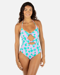 Lani Floral Cheeky Knot One Piece - Teal