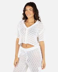 Crochet Camp Shirt - White