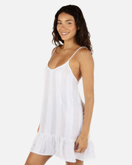 Solid Stripe Gauze Scoop Neck Mini Dress - White