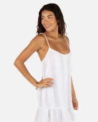 Solid Stripe Gauze Scoop Neck Mini Dress - White