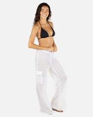 Crochet Cargo Beach Pant - White