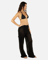 Crochet Cargo Beach Pant - Black