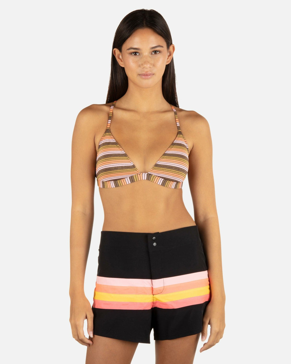 Snap Front Boardshort 3" - Black/Sunrise Pink