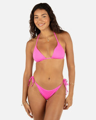Solid Reversible Cheeky Tie Side Bottom - Disco Pink/Maraschino