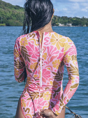 Isola Cut Out Long Sleeve Moderate Surfsuit - Coral Blossom