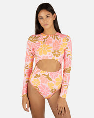 Isola Cut Out Long Sleeve Moderate Surfsuit - Coral Blossom