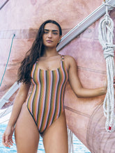 Sunset Shine Stripe Moderate Crossback One Piece - Sunrise Pink