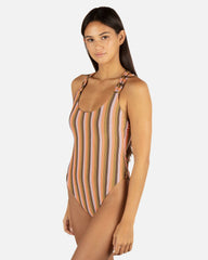 Sunset Shine Stripe Moderate Crossback One Piece - Sunrise Pink