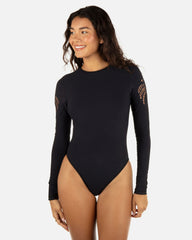 Shadow Palm Long Sleeve Moderate Surf Suit - Black