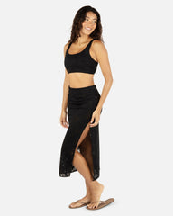 Ulu Leaf Midi Skirt - Black