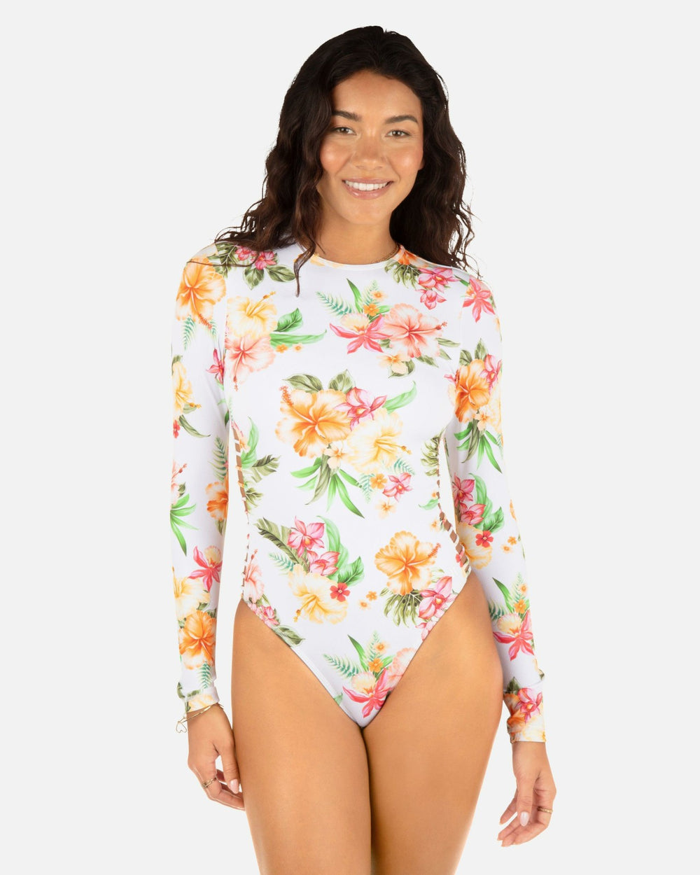Malia Long Sleeve Zip Back Moderate Surf Suit - White