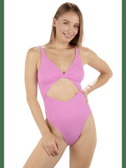 New Wave Jacquard Twist Front Cheeky One Piece Swimsuit - Aster
