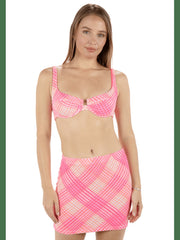 Ombre Plaid Mini Skirt - Coral Blossom