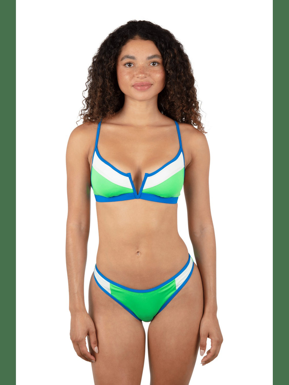 Summer Block V Wire Bralette Bikini Top - Imperial Blue / Grass Green