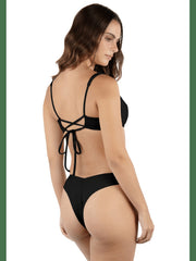 Solid Tab Underwire Bra Bikini Top - Black