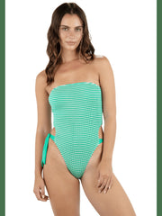 Crimp Stripe Bandeau One Piece Swimsuit - Opal