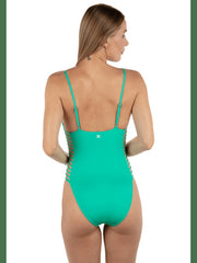 Solid Moderate One Piece Swimsuit - Opal
