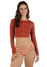 Solid Crop Long Sleeve Rashguard - Copper