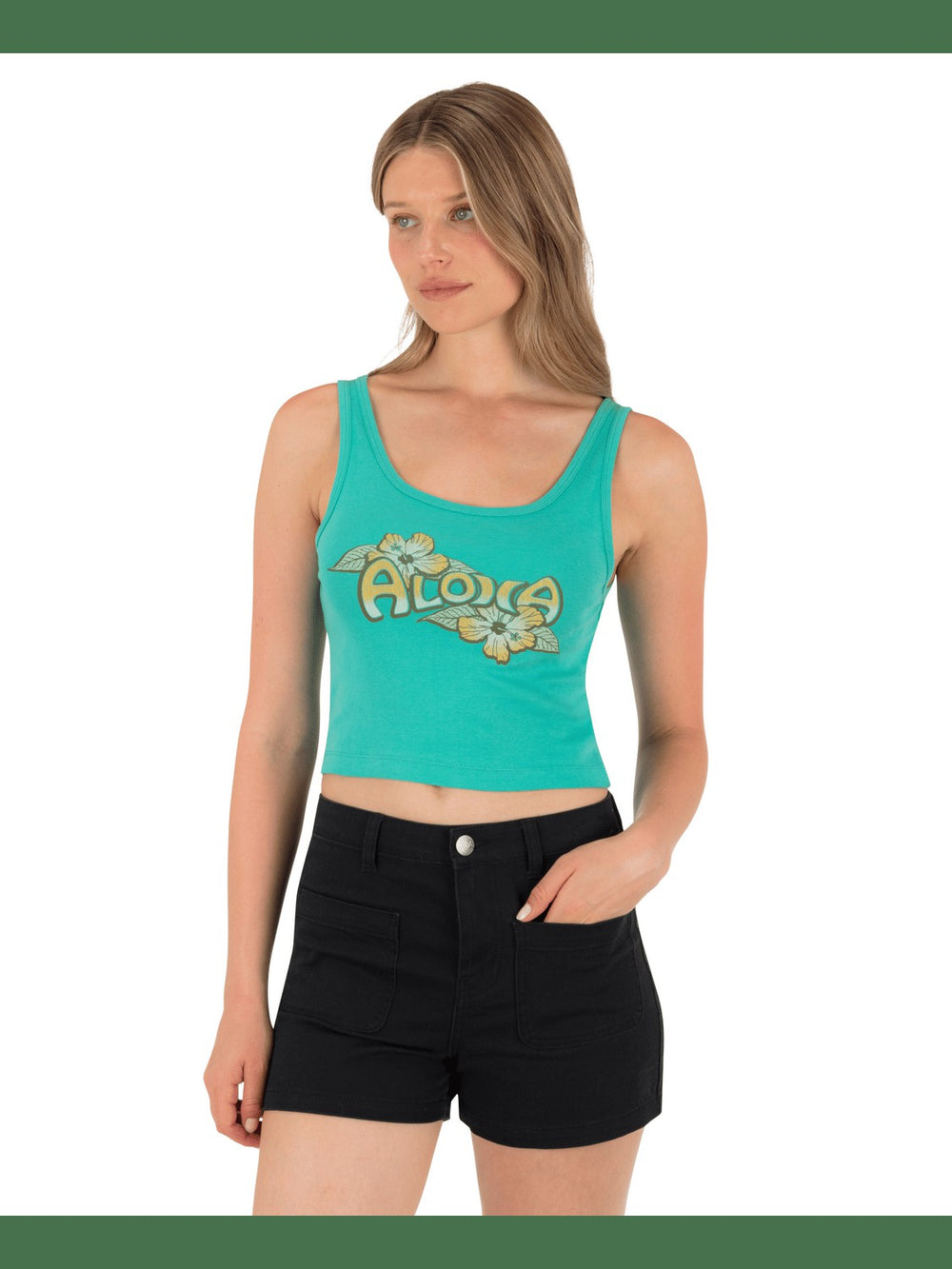 Aloha Scoop Crop Tank - Water Garden