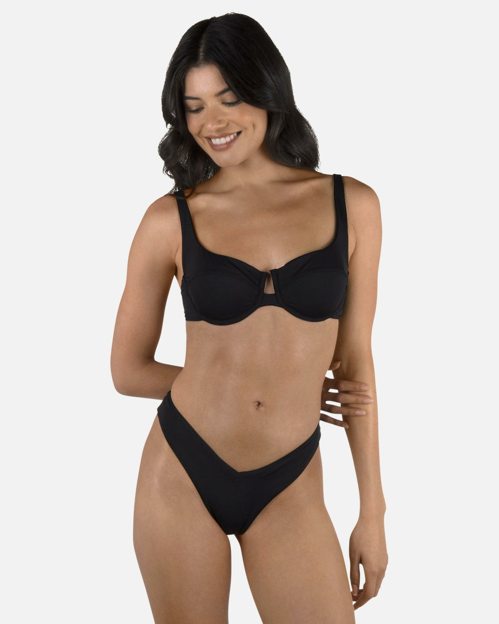 Solid V Front Skimpy - Black