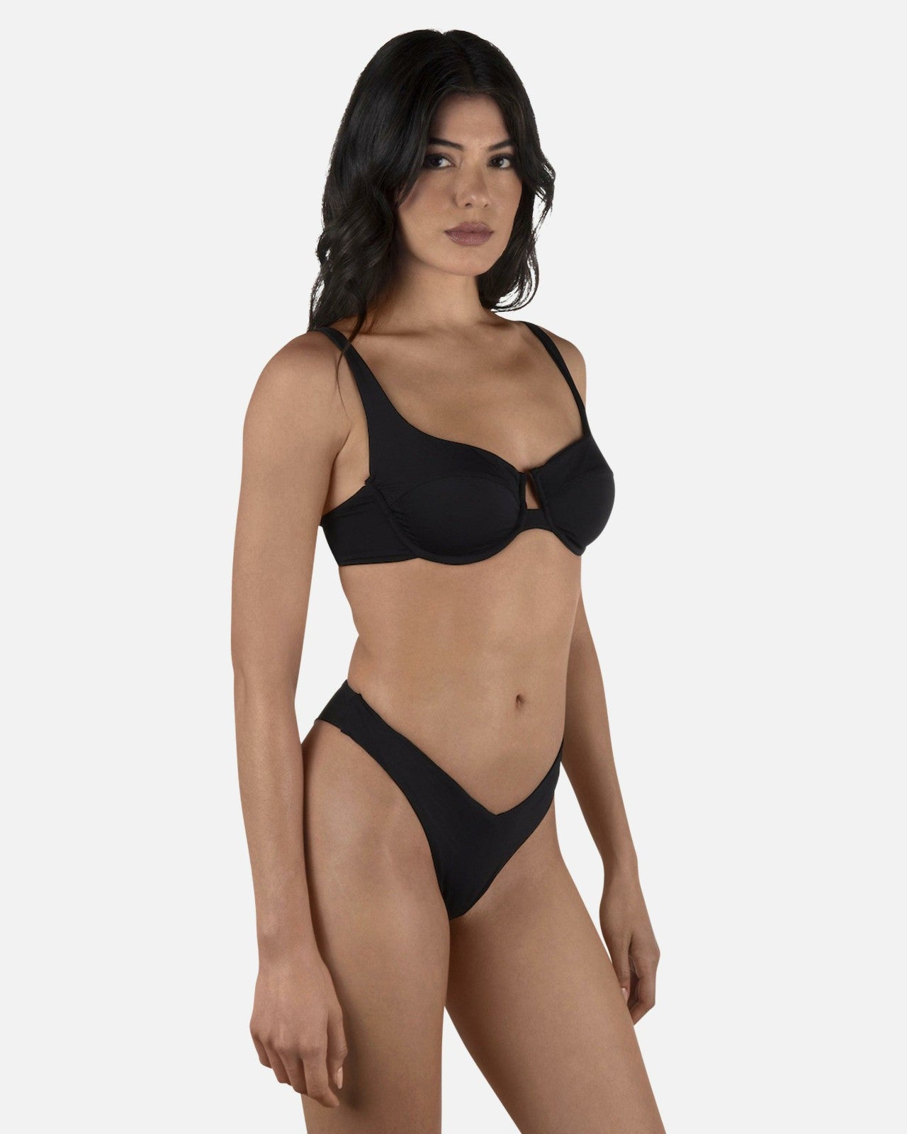 Solid V Front Skimpy - Black