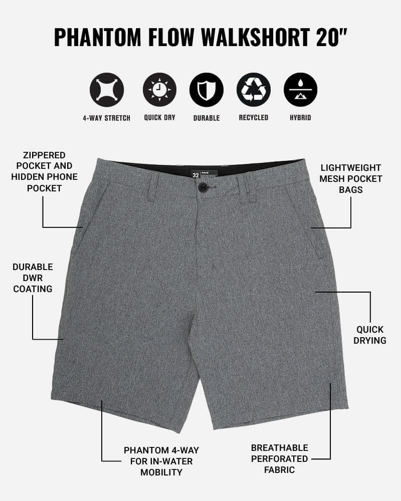 Phantom Flow Walkshort 20" - Black Heather
