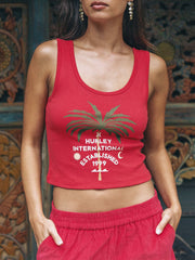 Honolulu Scoop Crop Tank - Rococco Red