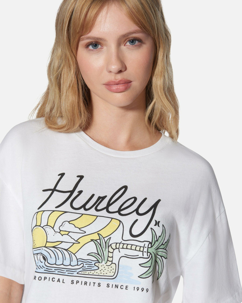 Tropical Spirits Boxy Crop Tee - White