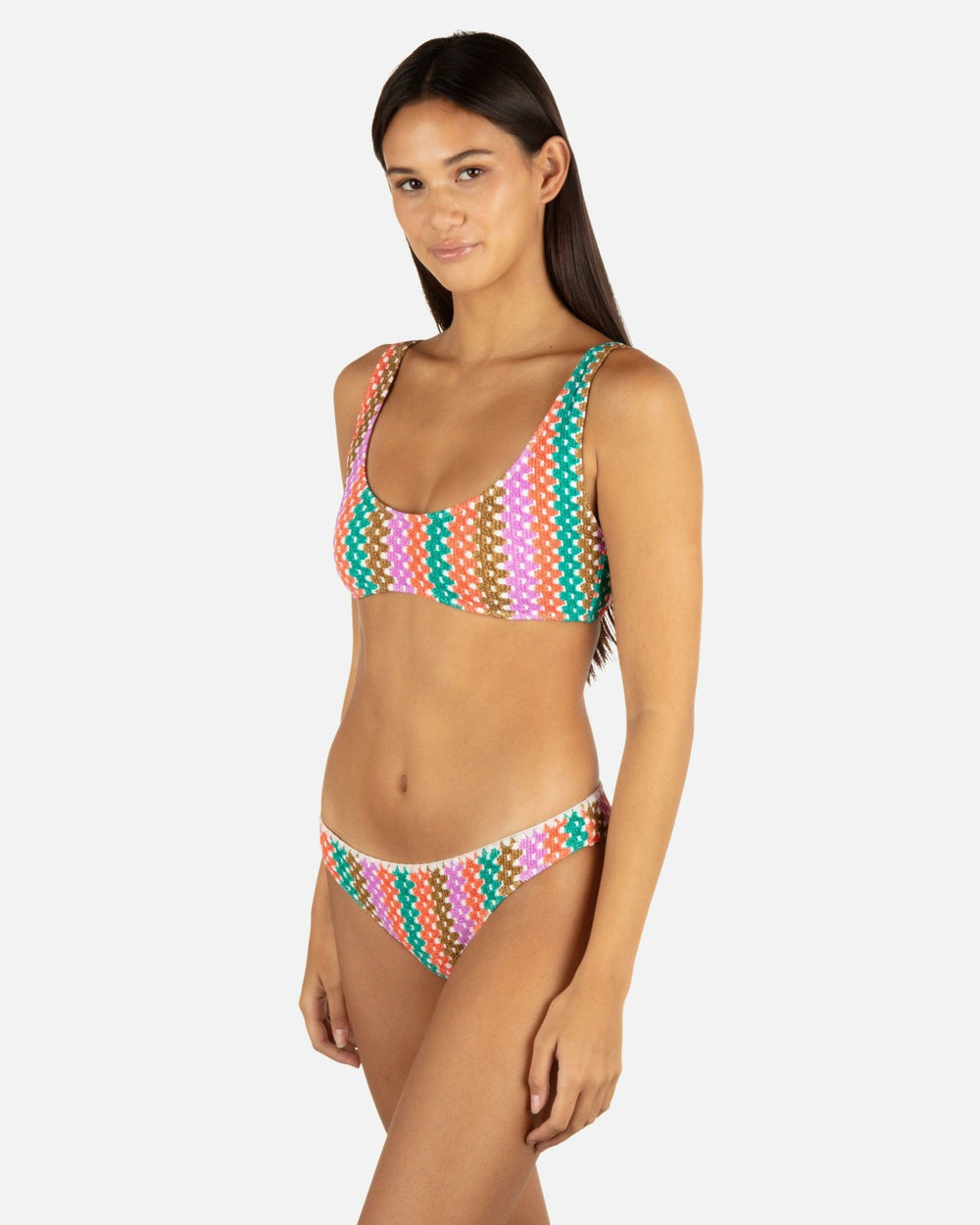 Printed Stripe Crochet Scrunch Bralette - Orchid