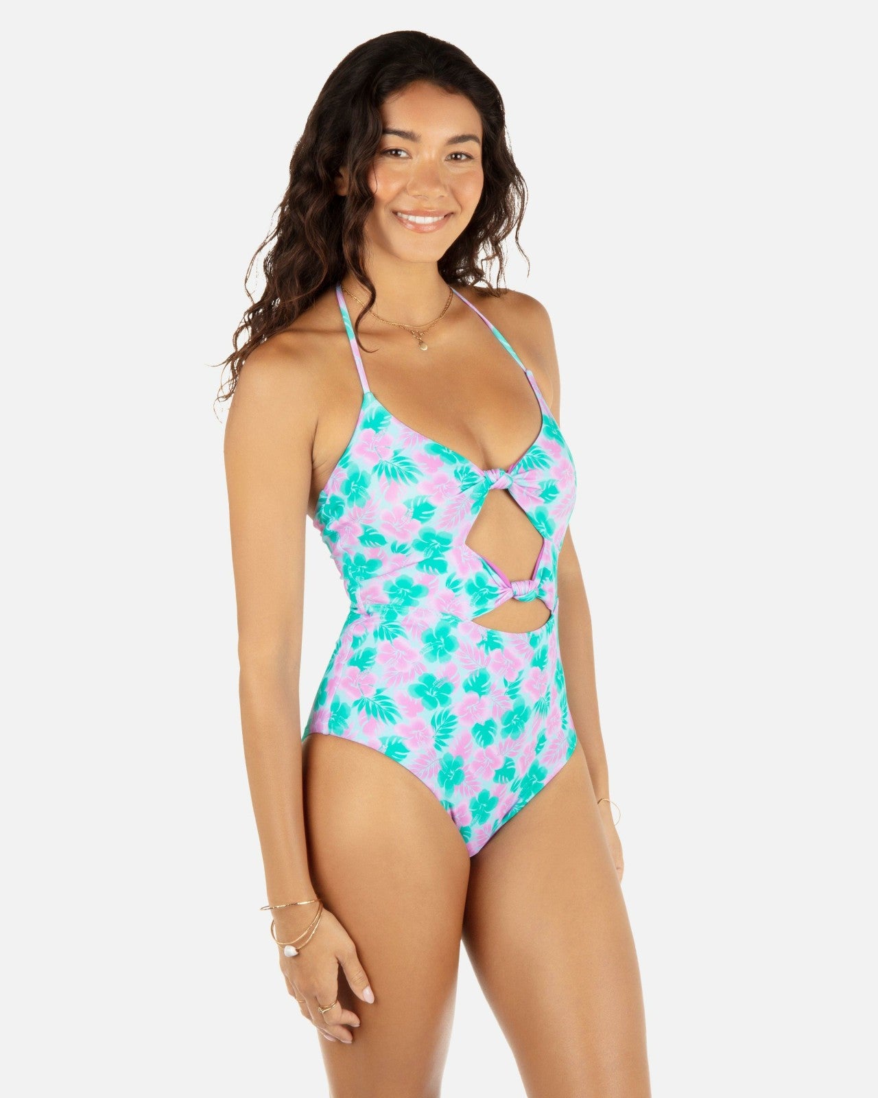 Lani Floral Cheeky Knot One Piece - Teal