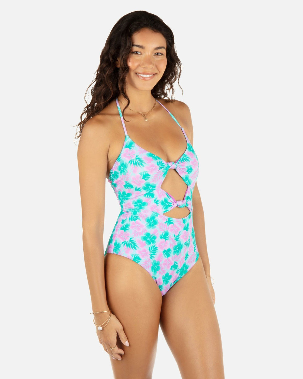 Lani Floral Cheeky Knot One Piece - Teal