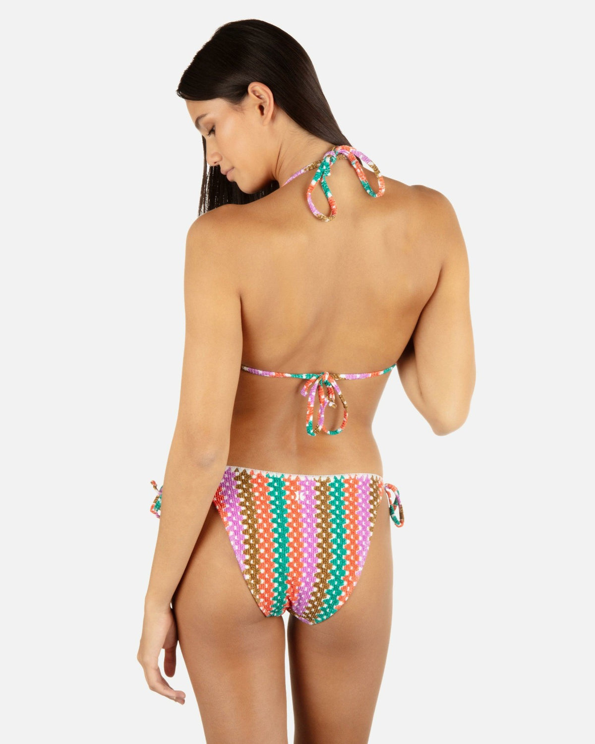 Printed Stripe Crochet Scrunch Cheeky Tie Side Bottom - Orchid