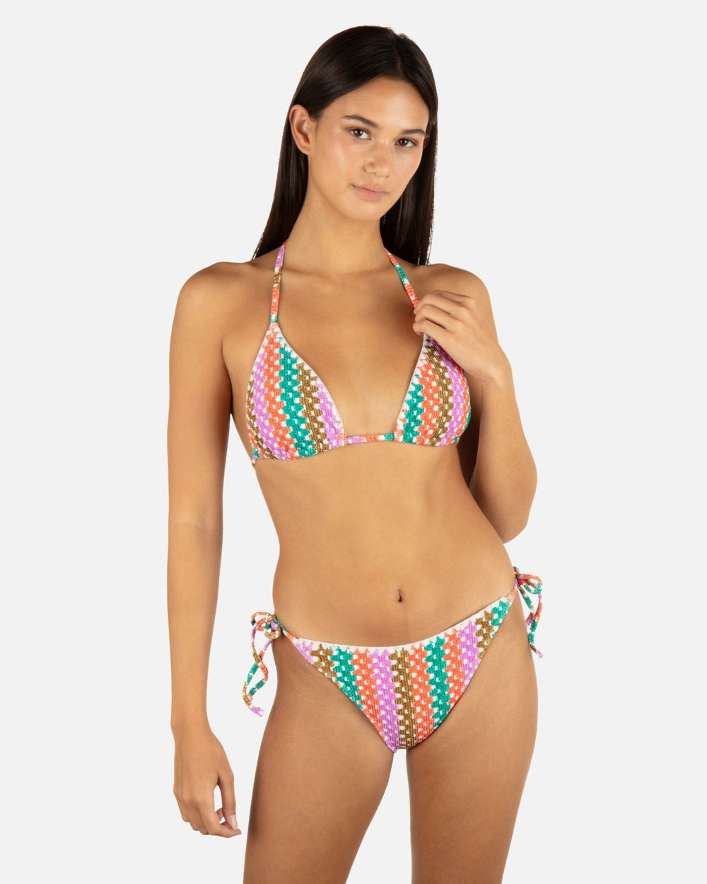 Printed Stripe Crochet Scrunch Cheeky Tie Side Bottom - Orchid