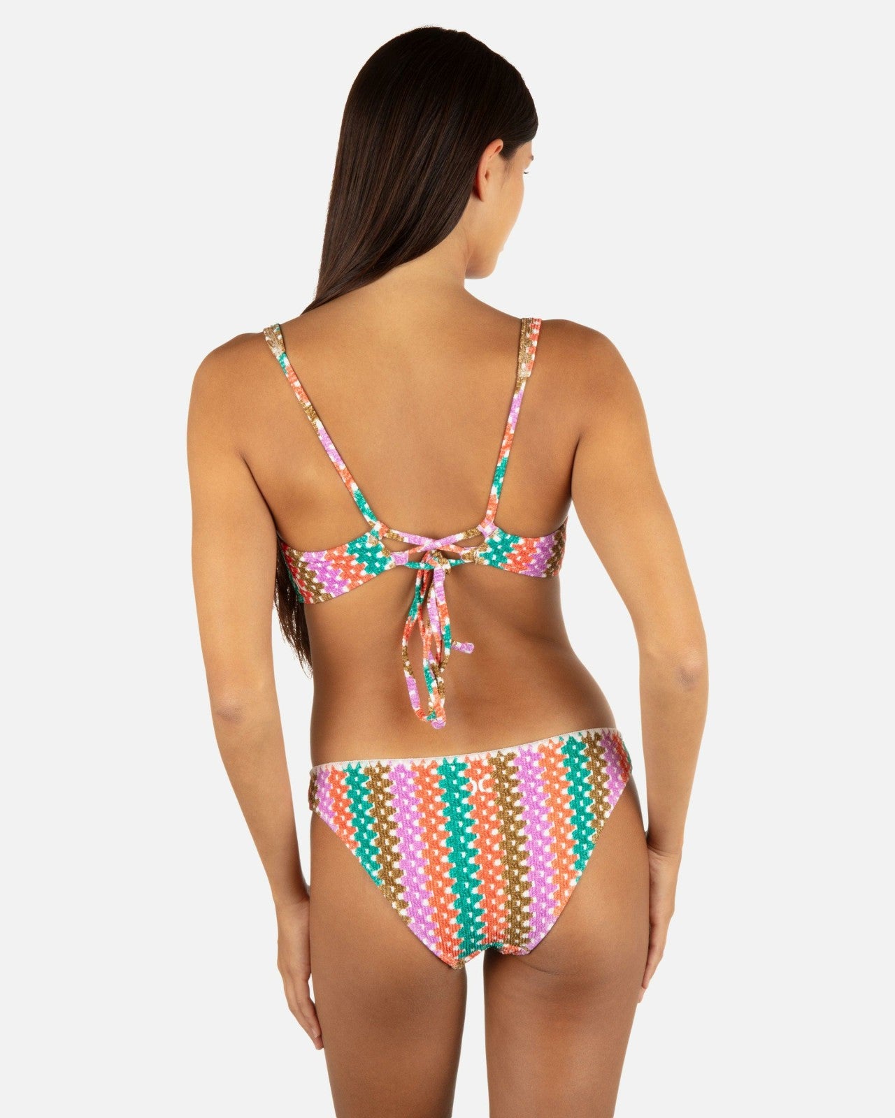 Printed Stripe Crochet Scrunch Moderate Bottom - Orchid