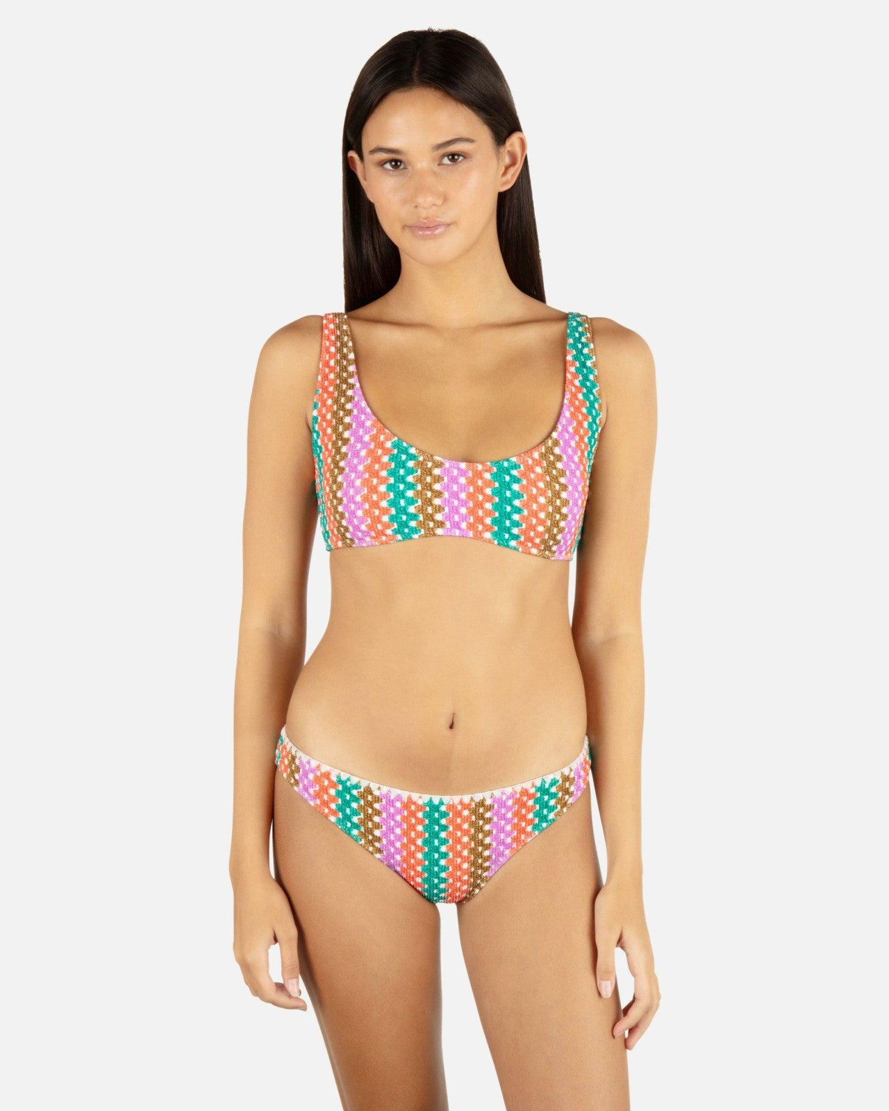 Printed Stripe Crochet Scrunch Moderate Bottom - Orchid