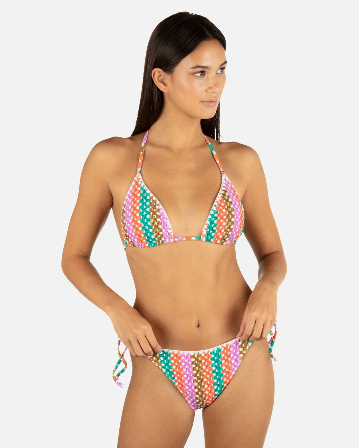 Printed Stripe Crochet Scrunch Classic Tri Top - Orchid