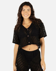 Crochet Camp Shirt - Black