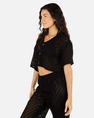 Crochet Camp Shirt - Black