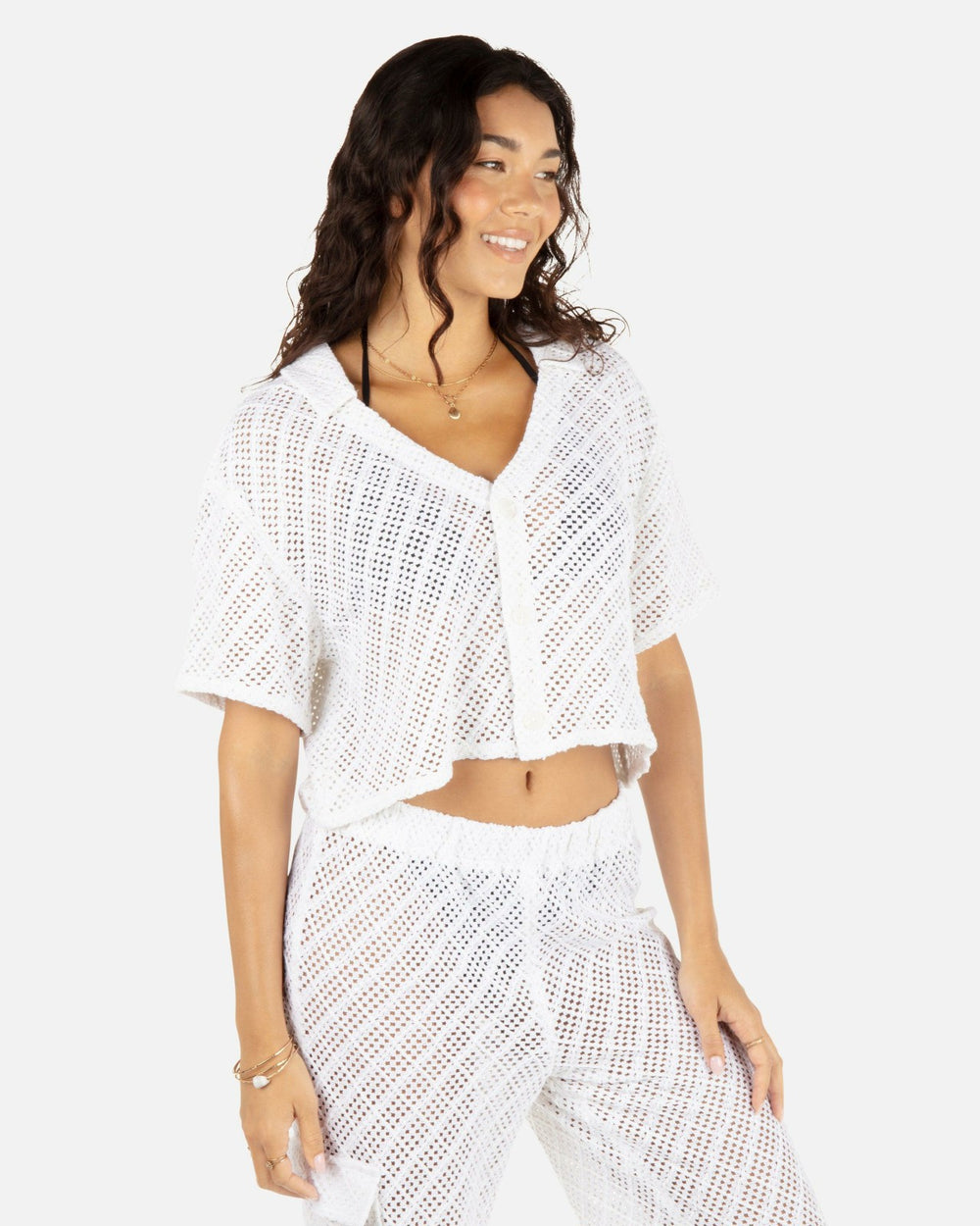 Crochet Camp Shirt - White