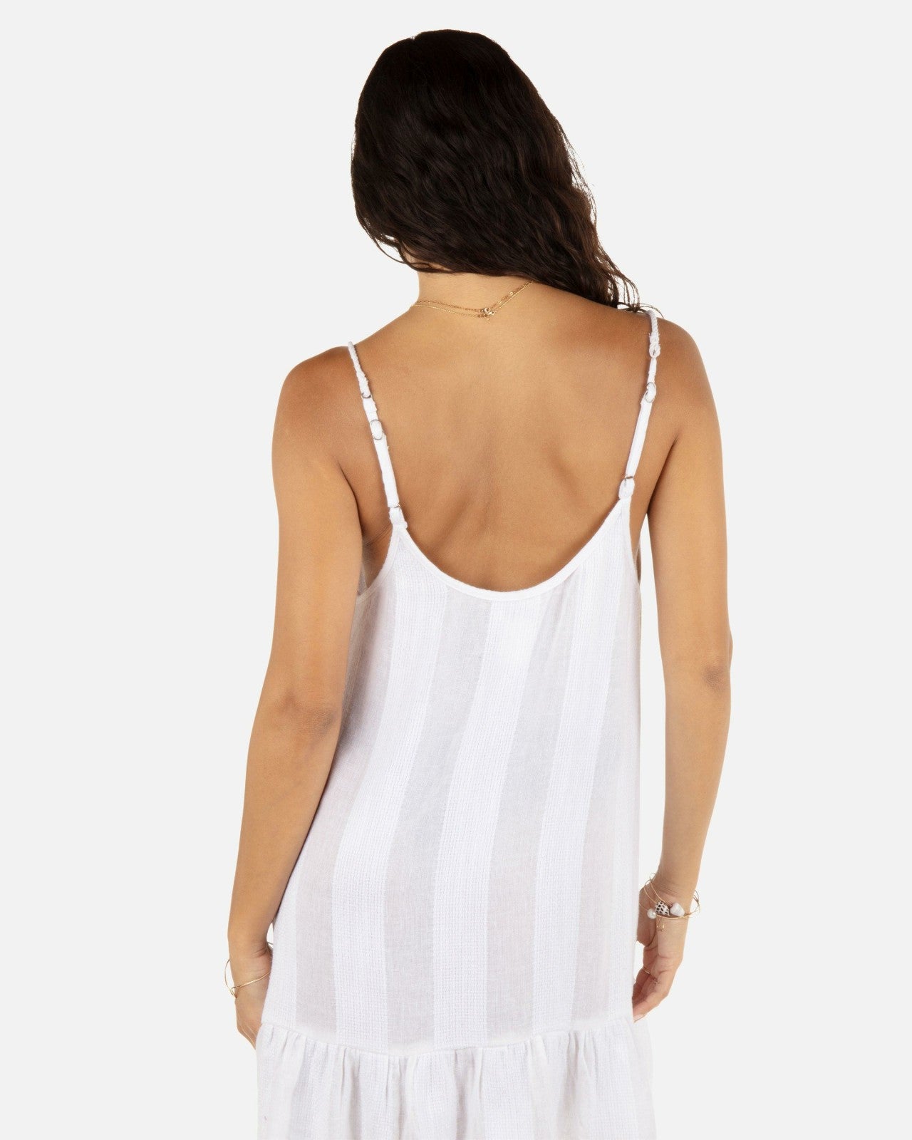 Solid Stripe Gauze Scoop Neck Mini Dress - White