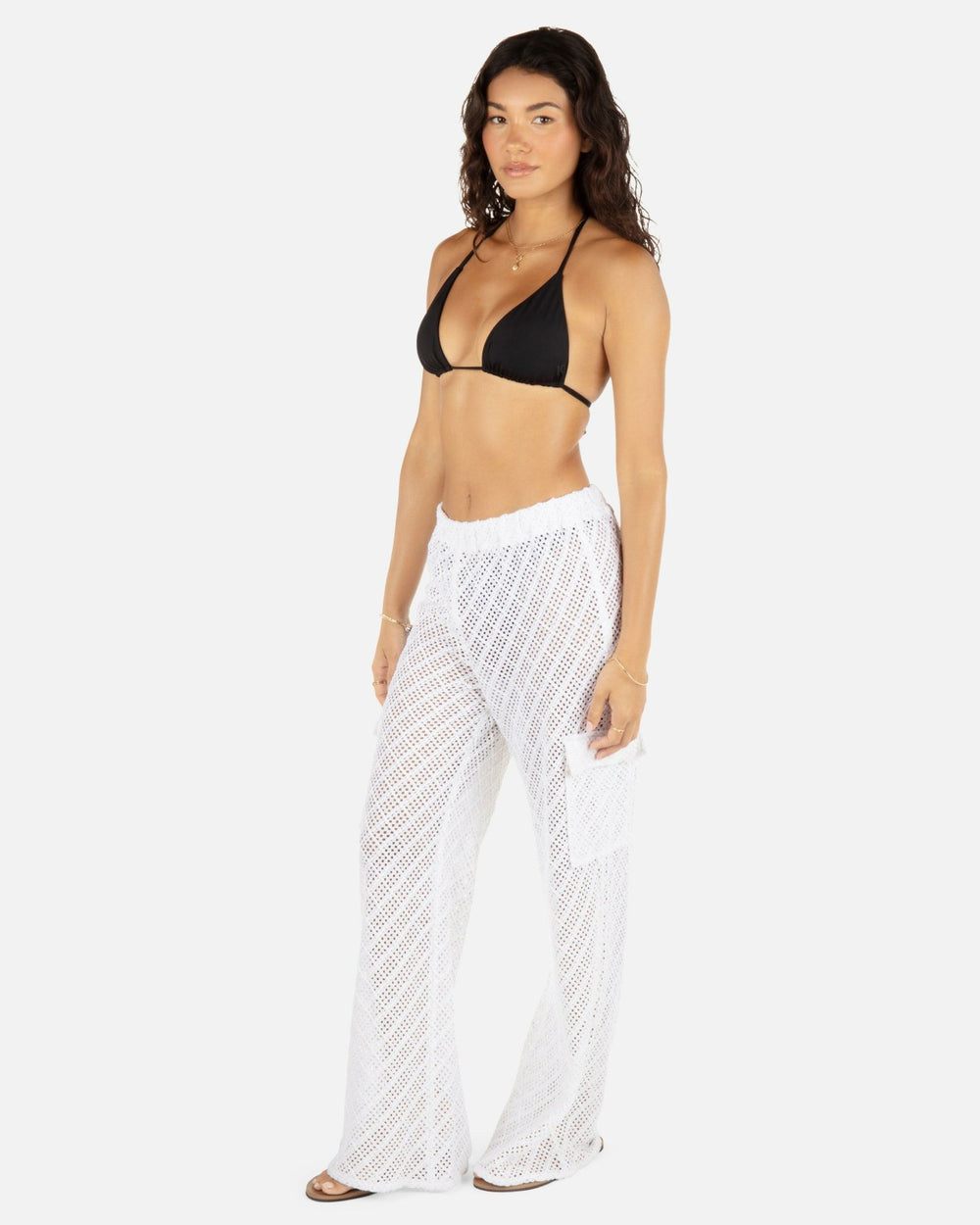 Crochet Cargo Beach Pant - White