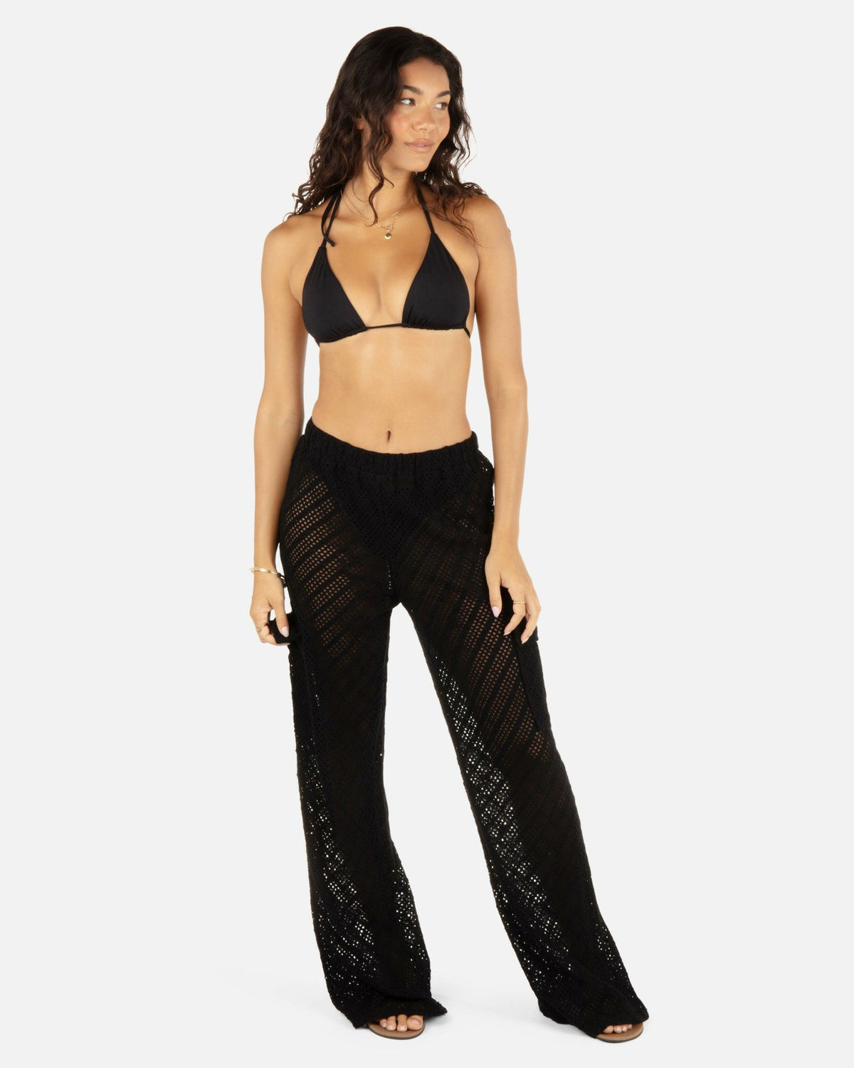 Crochet Cargo Beach Pant - Black