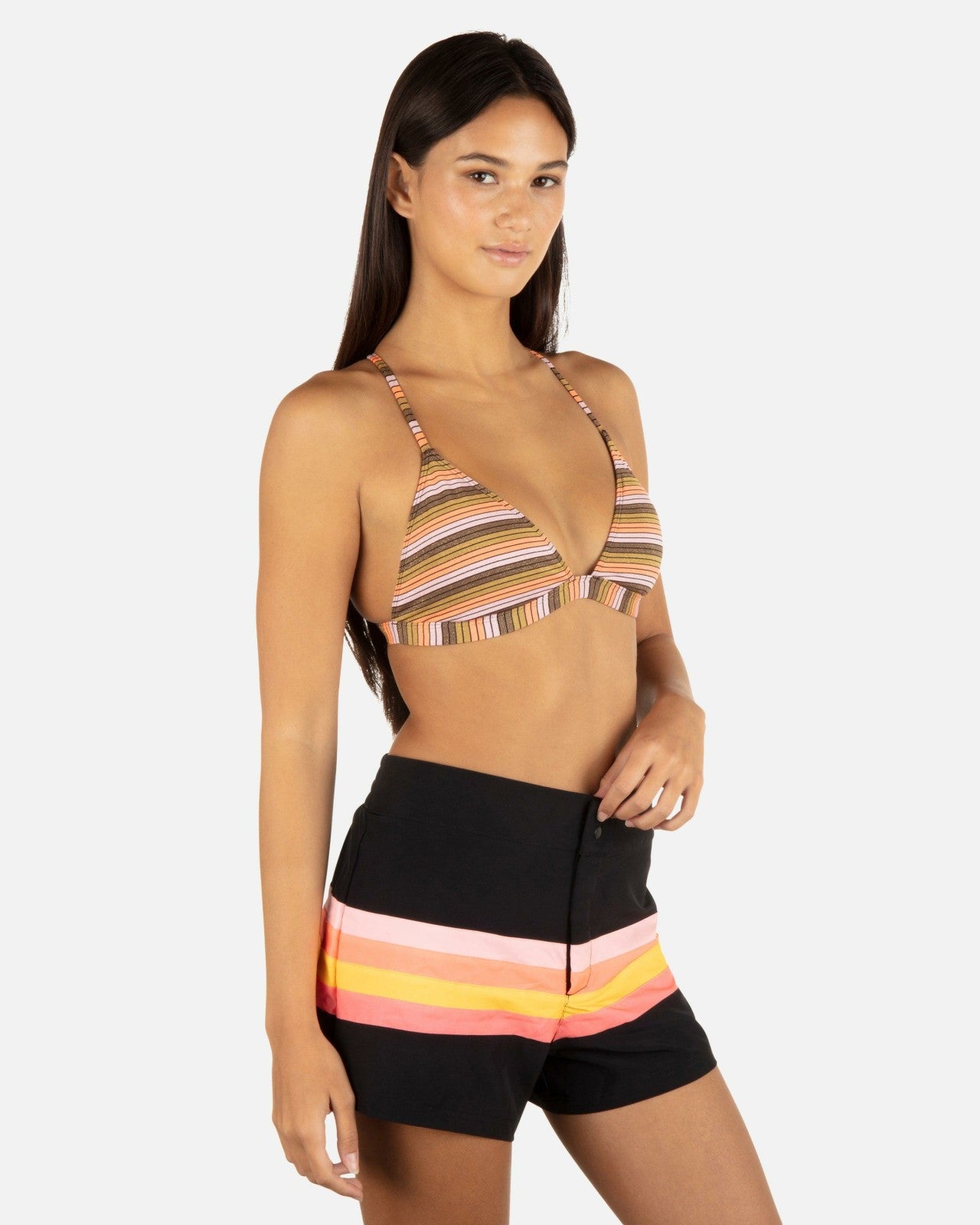 Snap Front Boardshort 3" - Black/Sunrise Pink