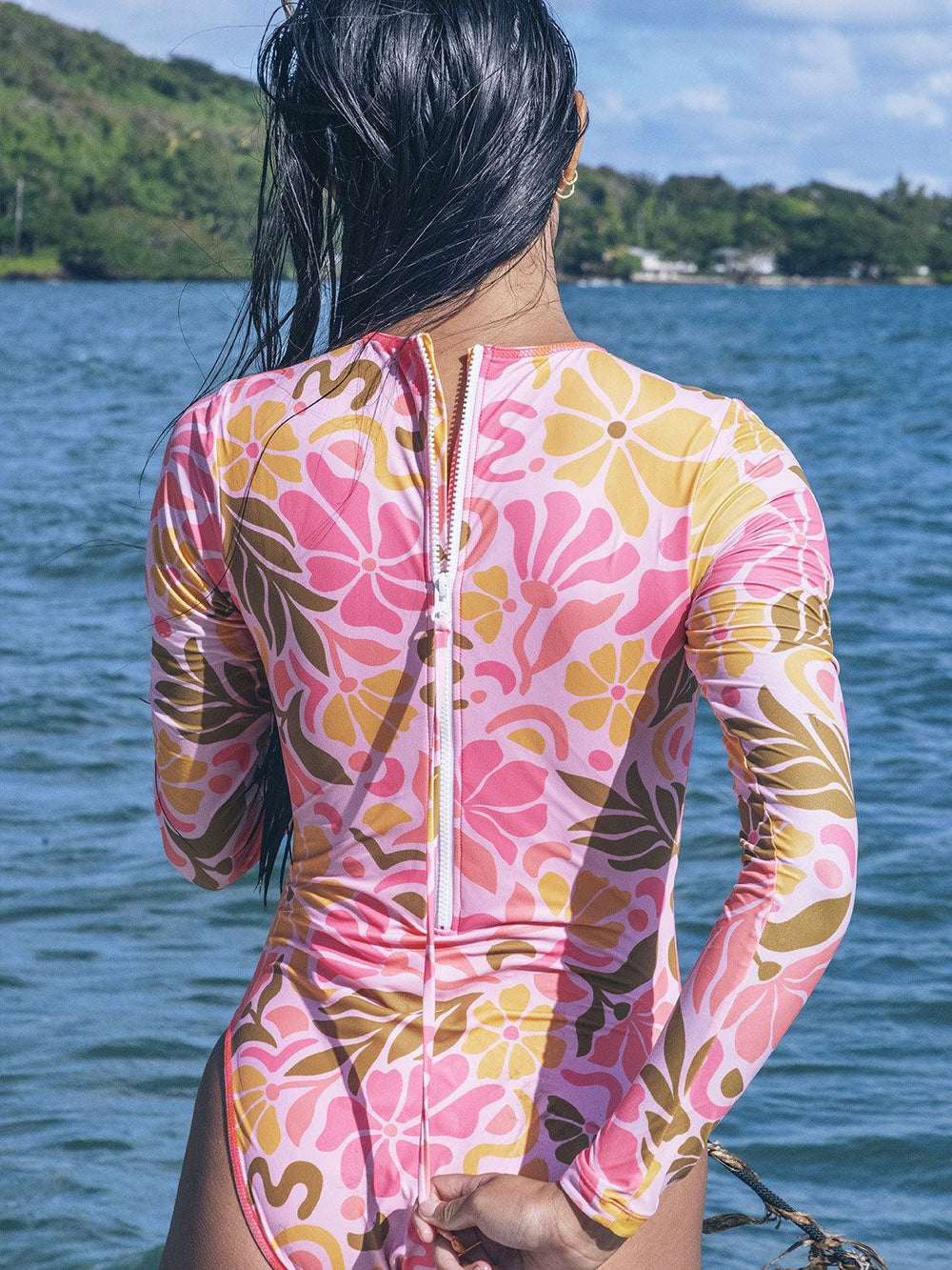 Isola Cut Out Long Sleeve Moderate Surfsuit - Coral Blossom
