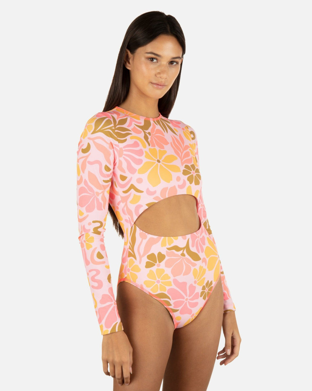 Isola Cut Out Long Sleeve Moderate Surfsuit - Coral Blossom