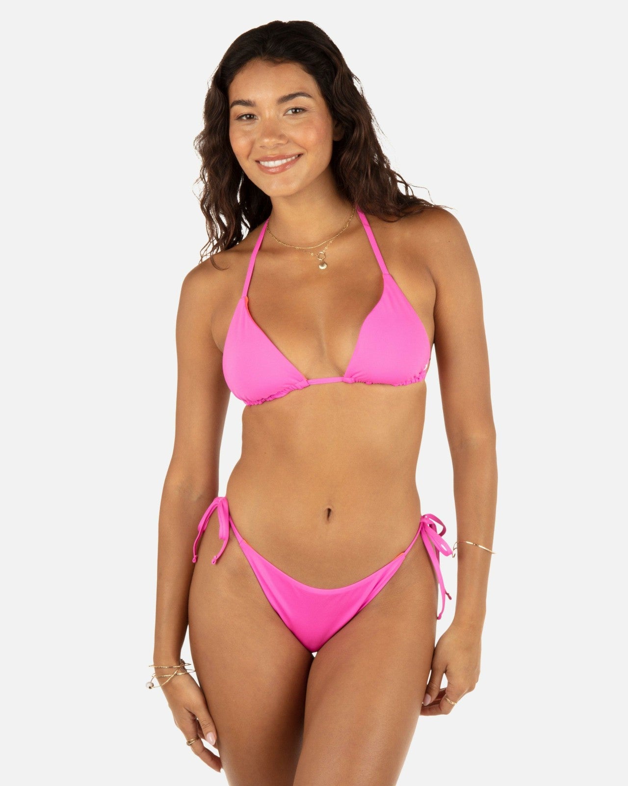 Solid Classic Triangle Bikini Top - Disco Pink/Maraschino