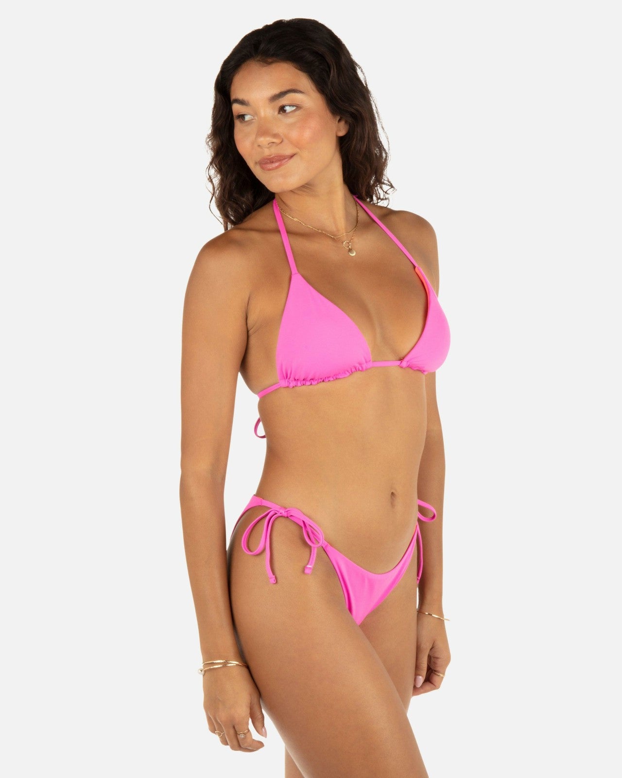 Solid Classic Triangle Bikini Top - Disco Pink/Maraschino