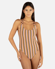 Sunset Shine Stripe Moderate Crossback One Piece - Sunrise Pink