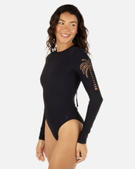 Shadow Palm Long Sleeve Moderate Surf Suit - Black